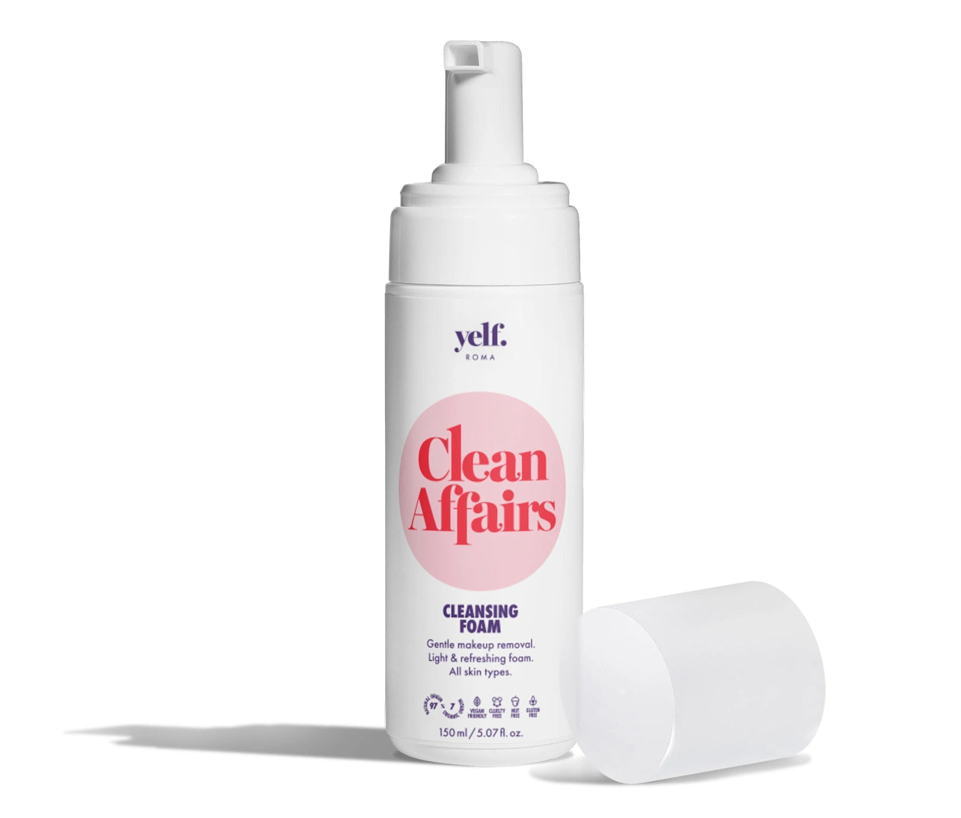 Yelf Clean Affairs Cleansing Foam with pump dispenser, gentle face cleanser removing makeup and impurities for all skin types