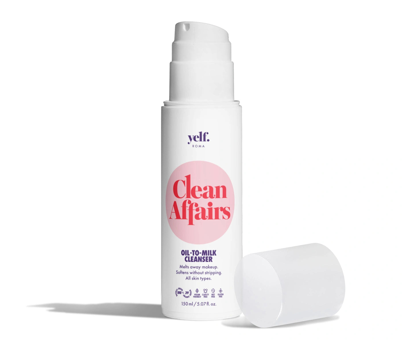 Yelf Clean Affairs Oil-to-Milk Cleanser with pump, gentle facial cleanser that melts makeup and transforms from oil to milk