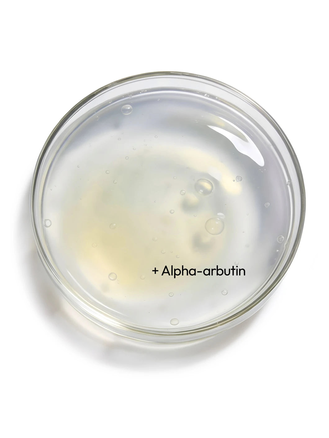 Top view of alpha-arbutin in a clear lightweight texture, illustrating brightening and tone-evening properties in Yelf Spot Off Pigment Fix Serum