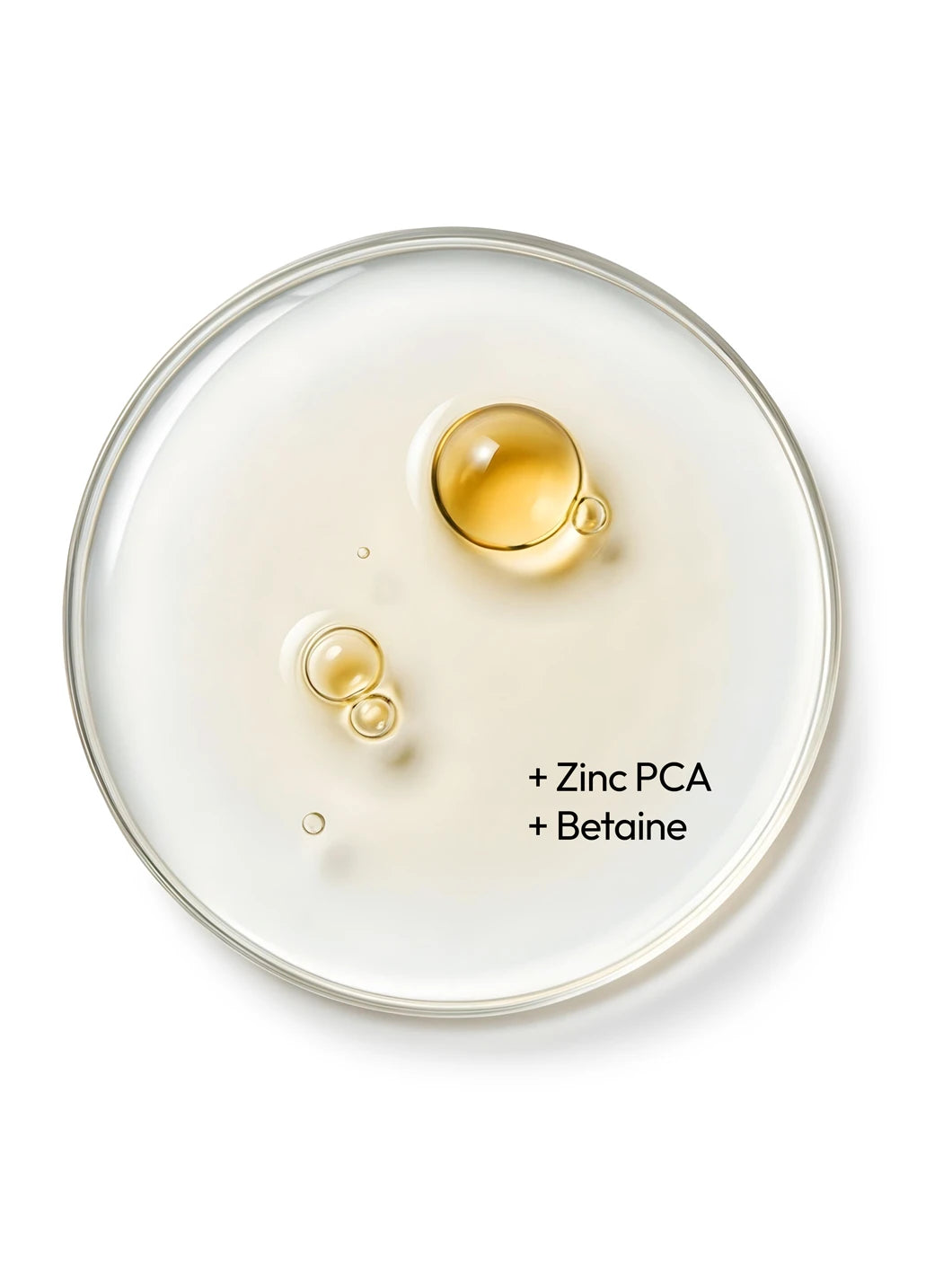 Top view of zinc PCA and betaine in a clean liquid texture, illustrating sebum-balancing and oil-control ingredients in Yelf Spot Off Zero-Oil Hyaluron Gel