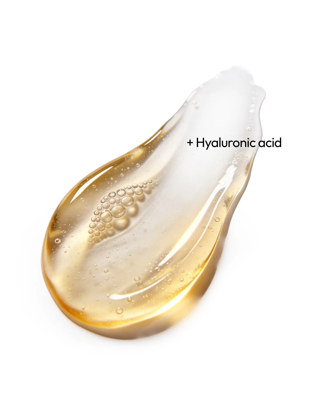 Top view of hyaluronic acid in a clear gel texture, illustrating hydrating and plumping properties in Yelf Viva el Boost Collagen Serum
