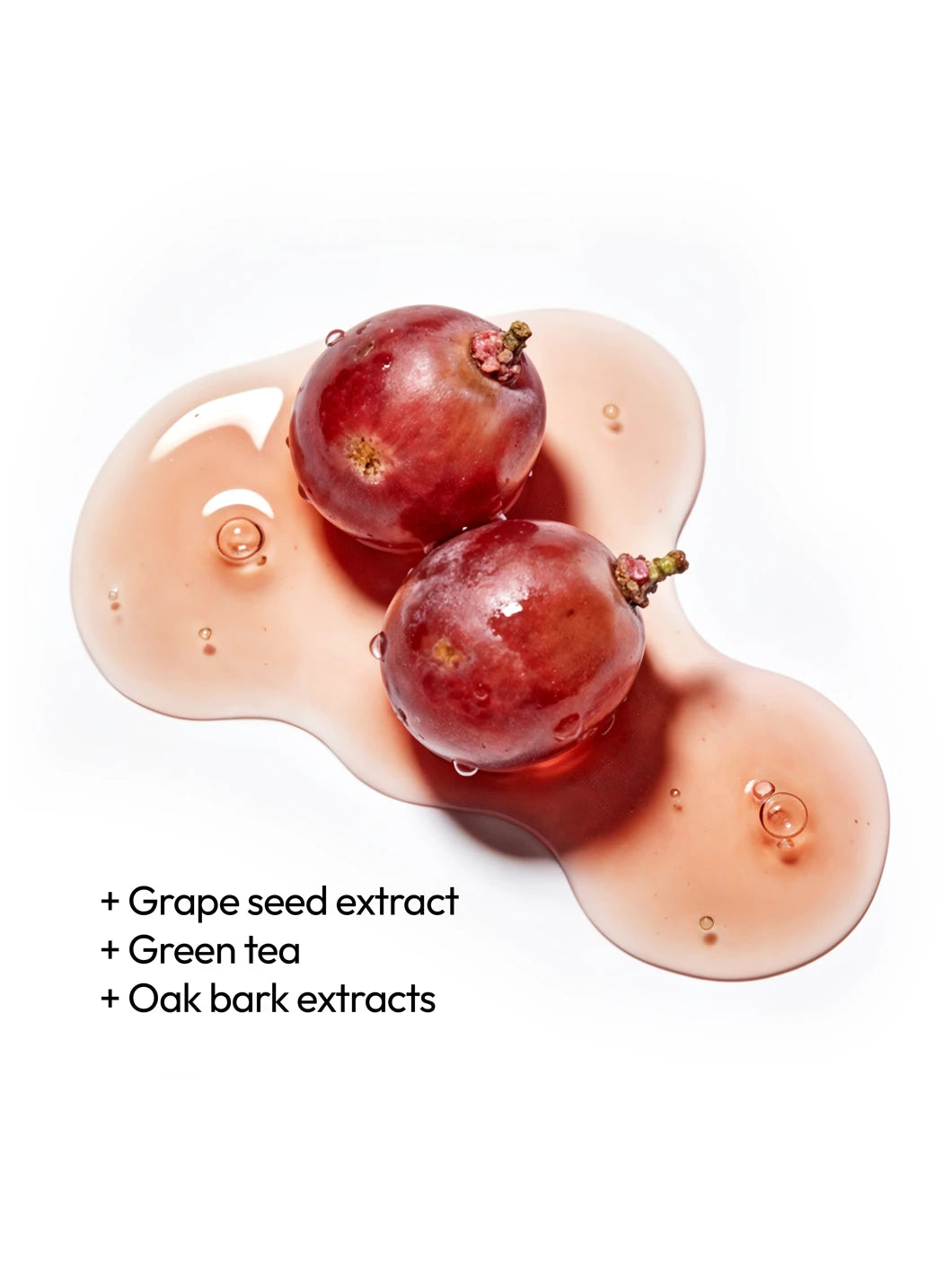 Top view of grape seed extract, green tea and oak bark in a lightweight texture, illustrating antioxidant properties in Yelf Viva el Boost Ginkgo Gel