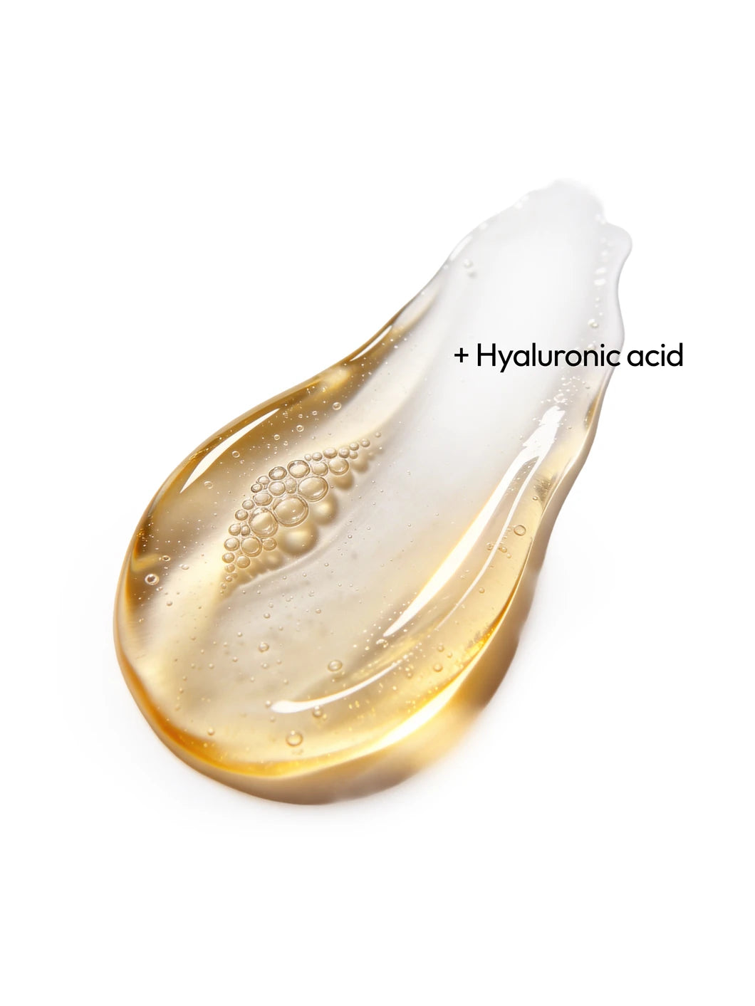 Close-up of hyaluronic acid in a smooth gel texture with fine air bubbles, illustrating deep hydration in Yelf Viva el Boost Hyaluron Gel